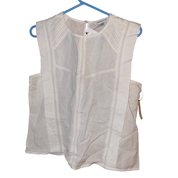 Amour Vert Womens Tank Top Size Medium White Loose Fit Casual Crew Neck New - Picture 1 of 7